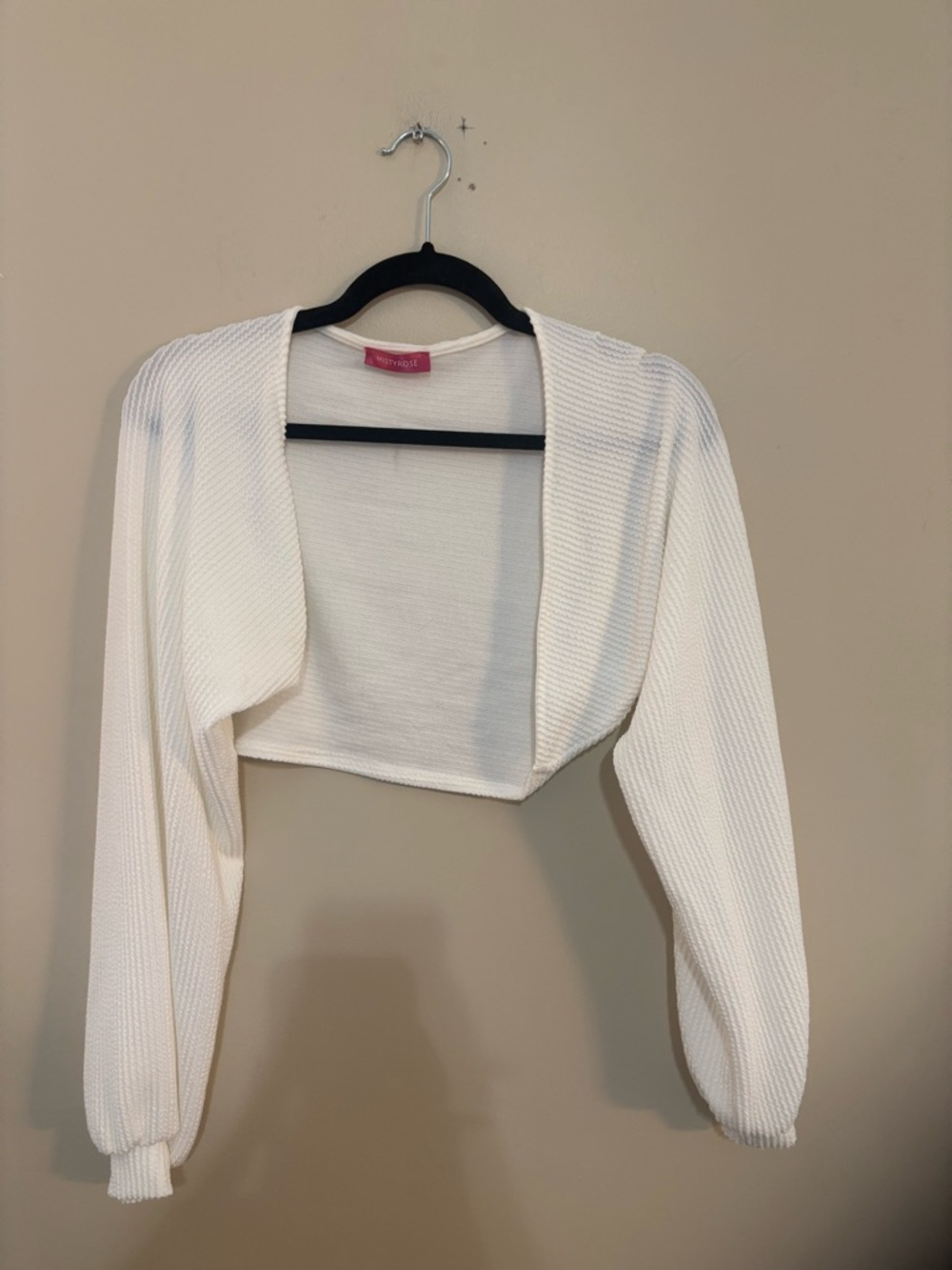 White Cropped Open-Front Knit Bolero - White